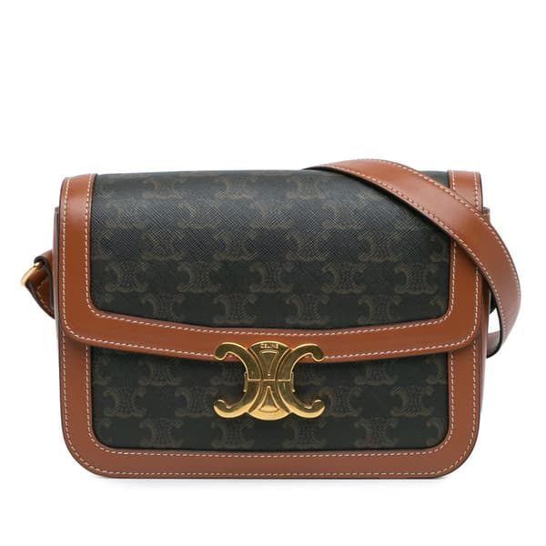 Pre-owned Celine Classique Coated Canvas Triomphe Crossbody Brown