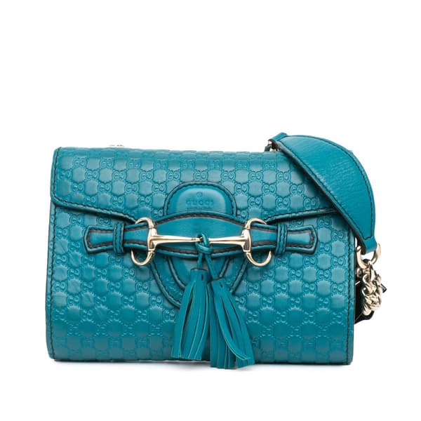 Pre-owned Gucci Mini Microguccissima Emily Crossbody Blue