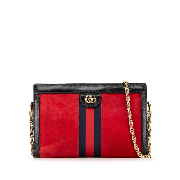 Pre-owned Gucci Small Suede Ophidia Chain Crossbody Red
