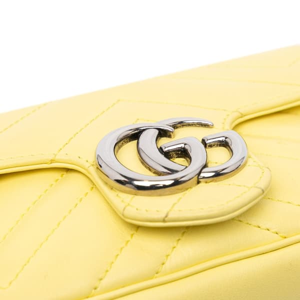 Pre-owned Gucci Super Mini GG Marmont Leather Matelasse Flap Crossbody Yellow