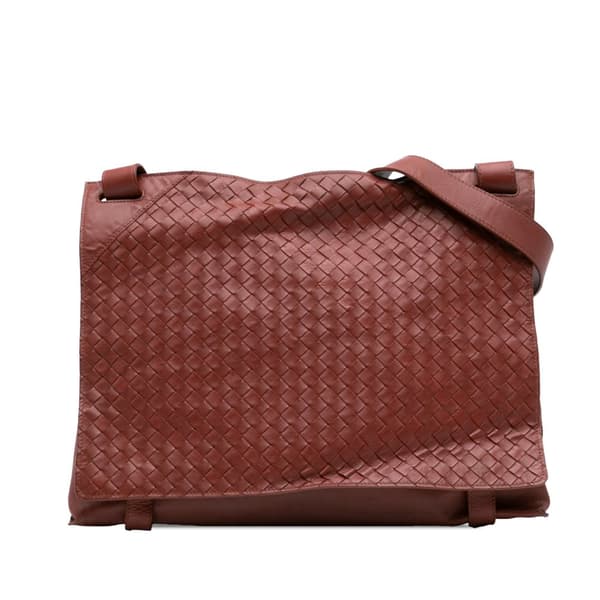 Pre-owned Bottega Veneta Nappa Intrecciato Flap Crossbody Red