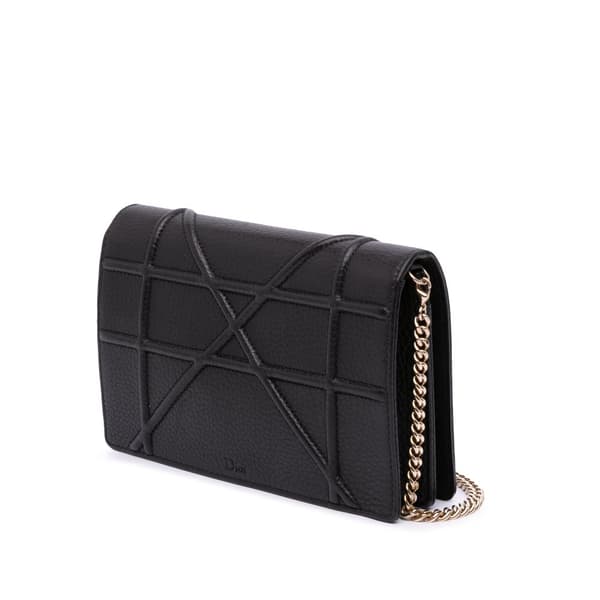 Pre-owned Dior Grained Calfskin Diorama Wallet on Chain Black