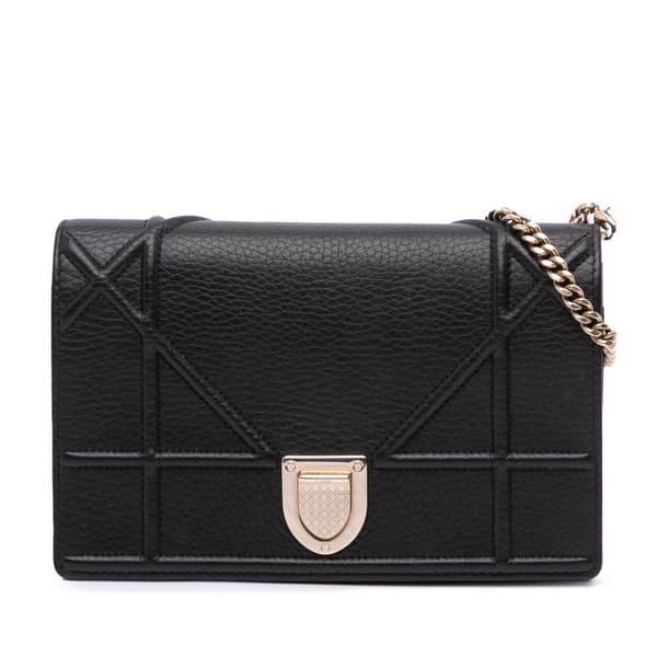 Pre-owned Dior Grained Calfskin Diorama Wallet on Chain Black