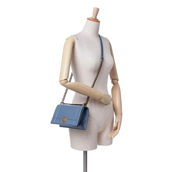 Pre-owned Dior Small Grained Calfskin Diorama Flap Blue