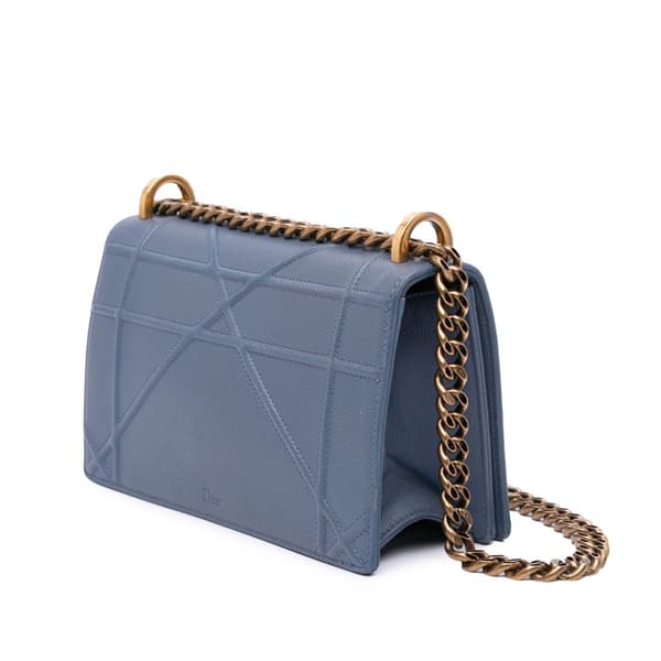 Pre-owned Dior Small Grained Calfskin Diorama Flap Blue