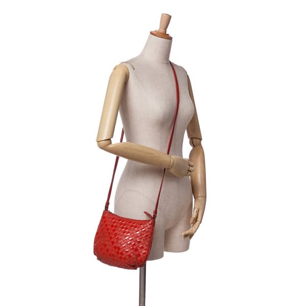 Pre-owned Bottega Veneta Nappa and Patent Intrecciato Crossbody Red