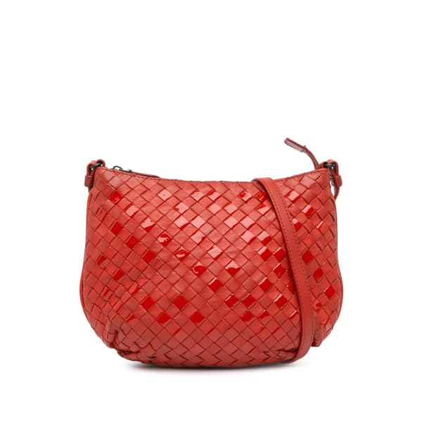 Pre-owned Bottega Veneta Nappa and Patent Intrecciato Crossbody Red