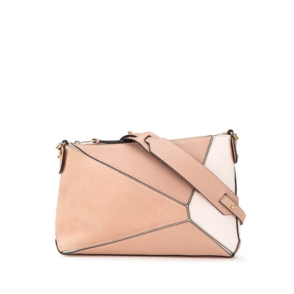 Pre-owned LOEWE Mini Leather and Suede Puzzle Crossbody Brown