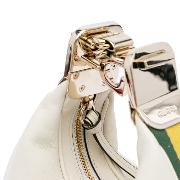 Pre-owned Gucci Small Leather Web Attache Crossbody White