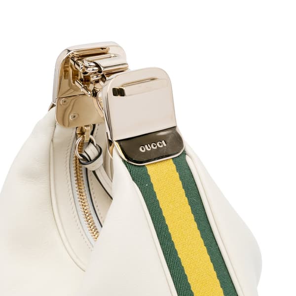 Pre-owned Gucci Small Leather Web Attache Crossbody White