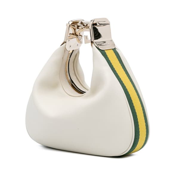 Pre-owned Gucci Small Leather Web Attache Crossbody White