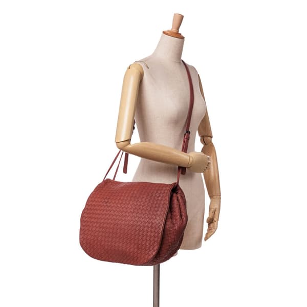 Pre-owned Bottega Veneta Nappa Intrecciato Flap Crossbody Red