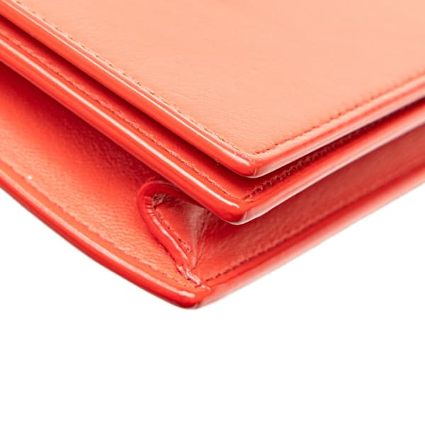Pre-owned Celine Frame Leather Wallet on Chain Orange