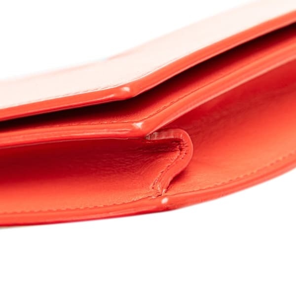 Pre-owned Celine Frame Leather Wallet on Chain Orange