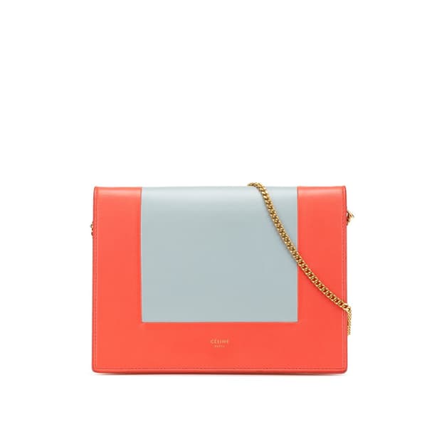 Pre-owned Celine Frame Leather Wallet on Chain Orange