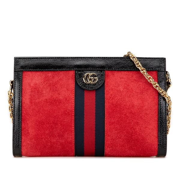 Pre-owned Gucci Small Suede Ophidia Chain Crossbody Red