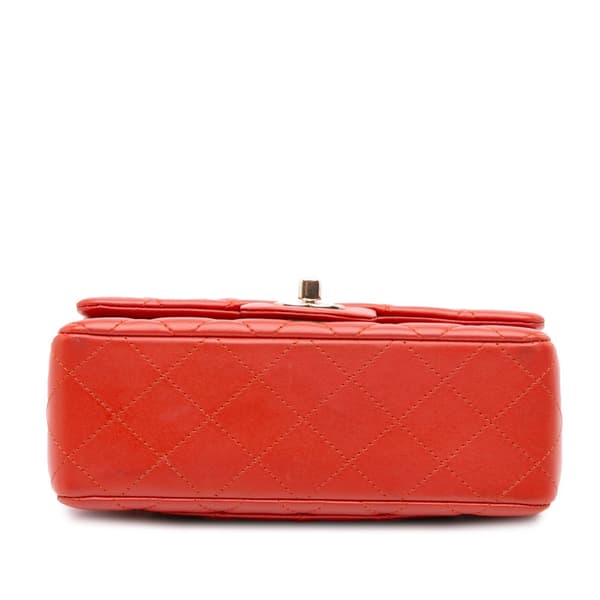 Pre-owned Chanel Mini Rectangular Classic Lambskin Single Flap Orange