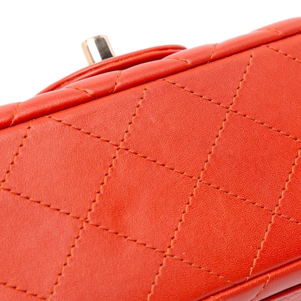 Pre-owned Chanel Mini Rectangular Classic Lambskin Single Flap Orange