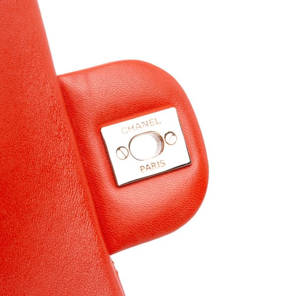 Pre-owned Chanel Mini Rectangular Classic Lambskin Single Flap Orange