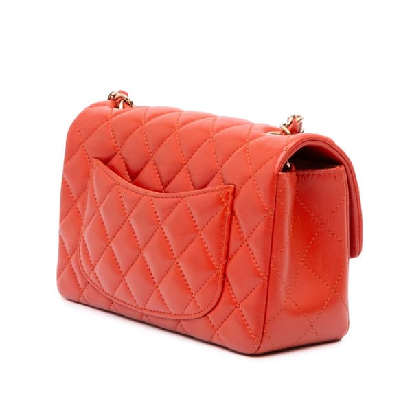 Pre-owned Chanel Mini Rectangular Classic Lambskin Single Flap Orange
