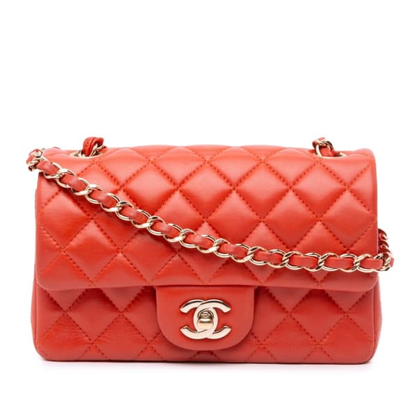 Pre-owned Chanel Mini Rectangular Classic Lambskin Single Flap Orange