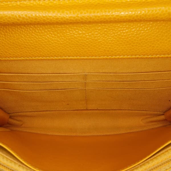 Pre-owned Chanel CC Quilted Caviar Wallet on Chain Yellow