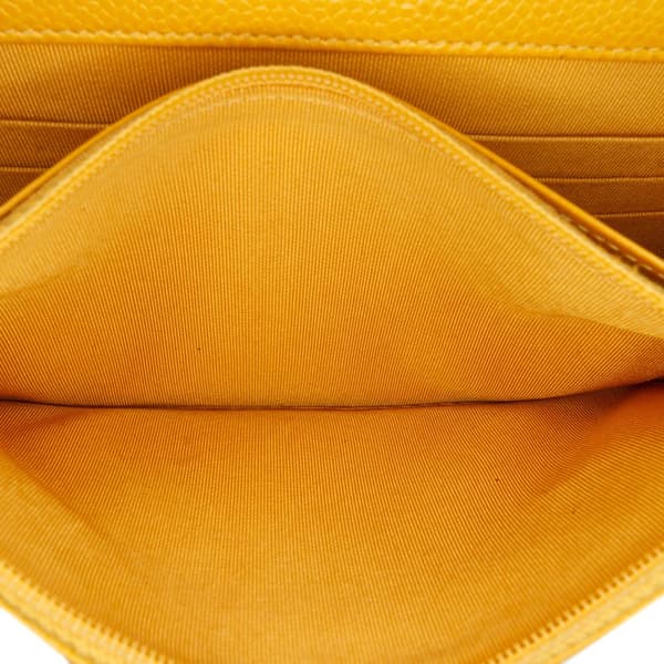 Pre-owned Chanel CC Quilted Caviar Wallet on Chain Yellow