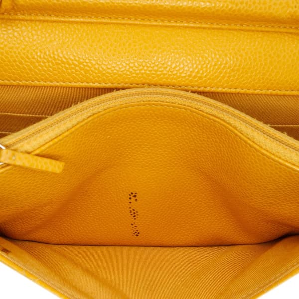 Pre-owned Chanel CC Quilted Caviar Wallet on Chain Yellow