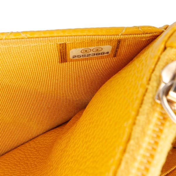 Pre-owned Chanel CC Quilted Caviar Wallet on Chain Yellow