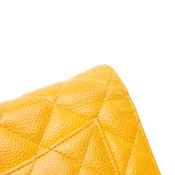 Pre-owned Chanel CC Quilted Caviar Wallet on Chain Yellow