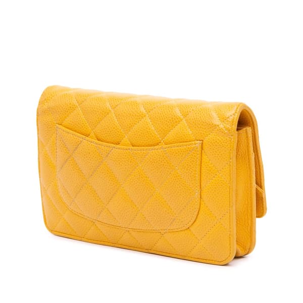 Pre-owned Chanel CC Quilted Caviar Wallet on Chain Yellow