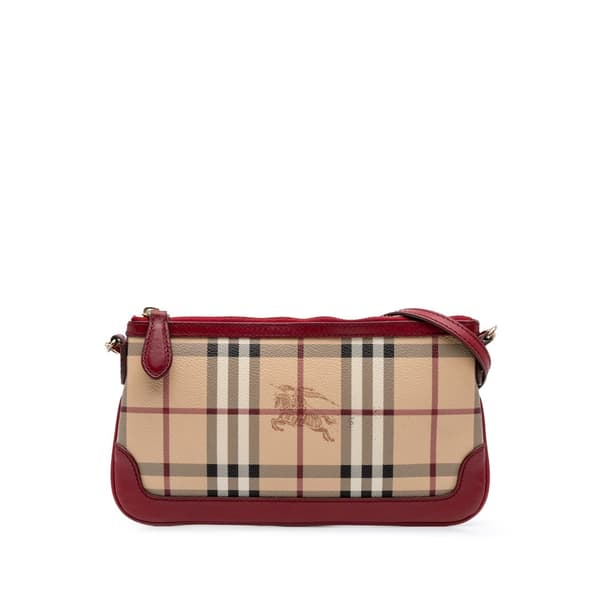 Pre-owned Burberry Haymarket Check Coated Canvas Peyton Crossbody Brown