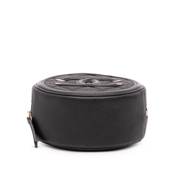Pre-owned Chanel Caviar CC Filigree Round Crossbody Black