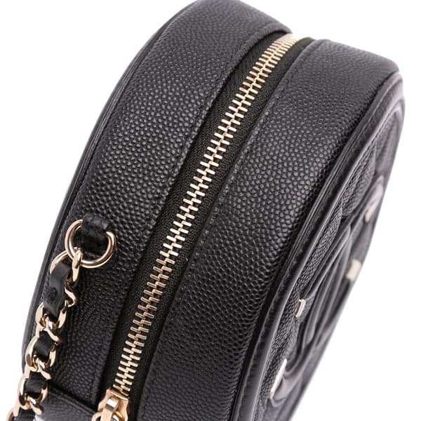 Pre-owned Chanel Caviar CC Filigree Round Crossbody Black