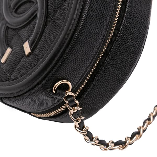 Pre-owned Chanel Caviar CC Filigree Round Crossbody Black