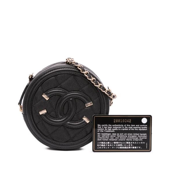 Pre-owned Chanel Caviar CC Filigree Round Crossbody Black