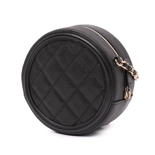 Pre-owned Chanel Caviar CC Filigree Round Crossbody Black