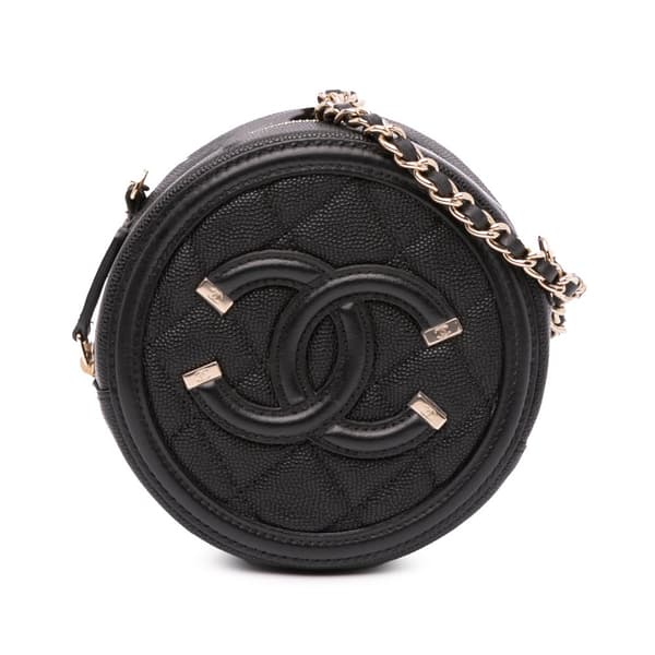 Pre-owned Chanel Caviar CC Filigree Round Crossbody Black