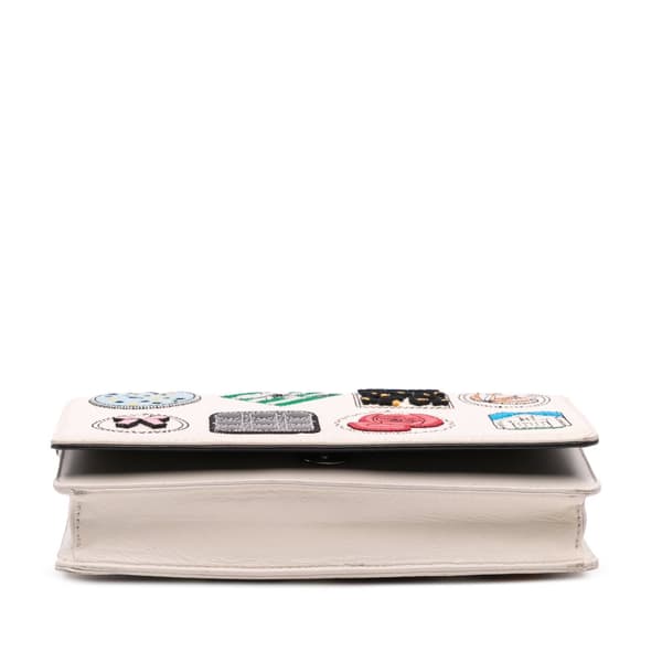 Pre-owned Dior Leather Patch Embellished Wallet on Chain White