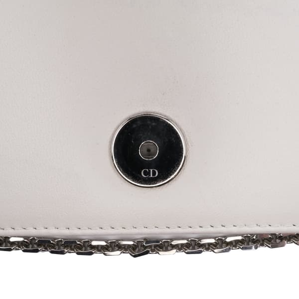 Pre-owned Dior Leather Patch Embellished Wallet on Chain White