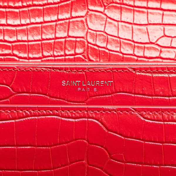 Pre-owned Saint Laurent Medium Croc Embossed Leather Sunset Crossbody Red