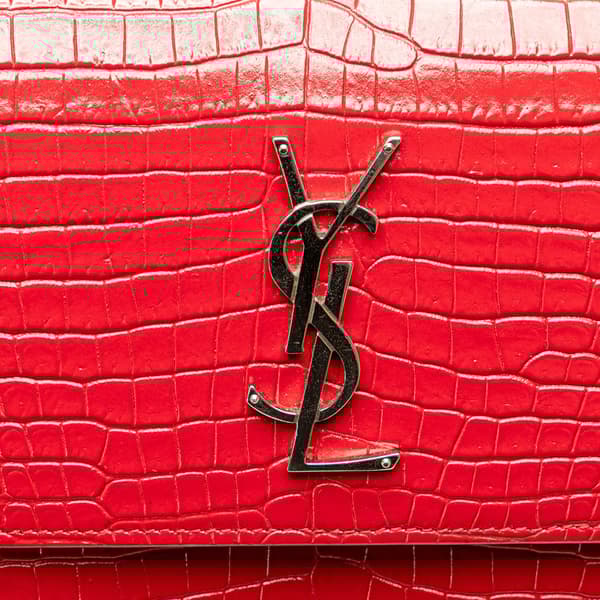 Pre-owned Saint Laurent Medium Croc Embossed Leather Sunset Crossbody Red