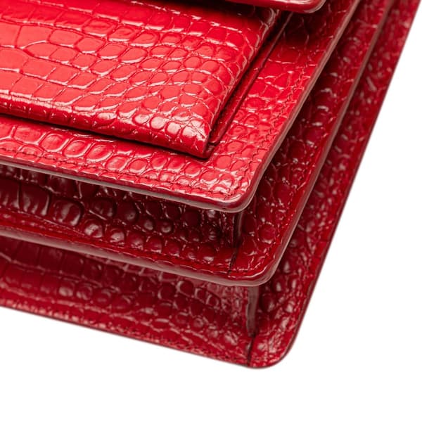 Pre-owned Saint Laurent Medium Croc Embossed Leather Sunset Crossbody Red