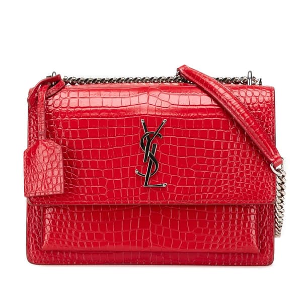 Pre-owned Saint Laurent Medium Croc Embossed Leather Sunset Crossbody Red