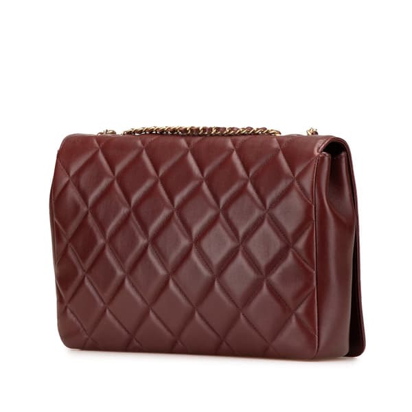Pre-owned Chanel Medium Quilted Lambskin Diamond CC Flap Red
