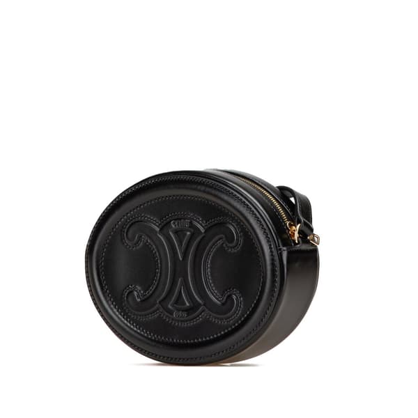 Pre-owned Celine Small Calfskin Cuir Triomphe Oval Crossbody Black