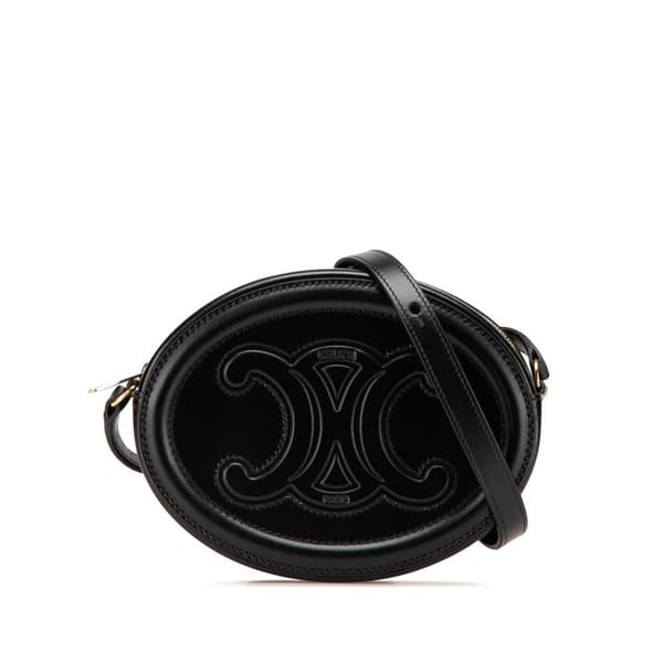 Pre-owned Celine Small Calfskin Cuir Triomphe Oval Crossbody Black