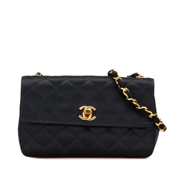 Pre-owned Chanel Mini Rectangular CC Quilted Satin Flap Black