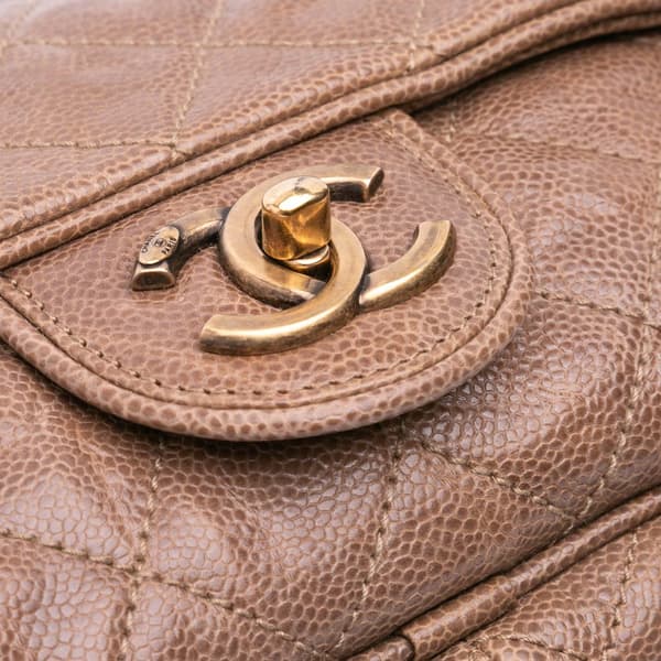 Pre-owned Chanel Large Quilted Glazed Caviar Shiva Flap Brown