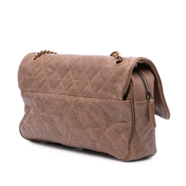 Pre-owned Chanel Large Quilted Glazed Caviar Shiva Flap Brown